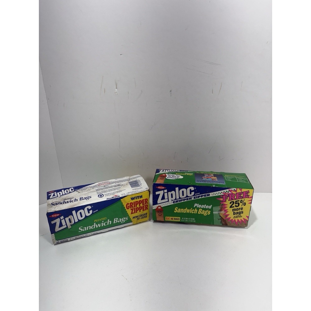 Ziploc Gripper Zipper Pleated Sandwich Bags 2 Box Total 114 Bags Vintage Dow New